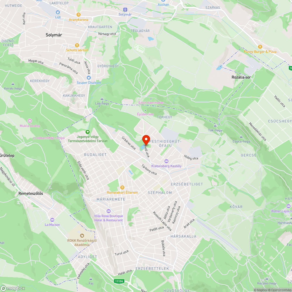 II/A Temető utcai kátyú bejelentés helye