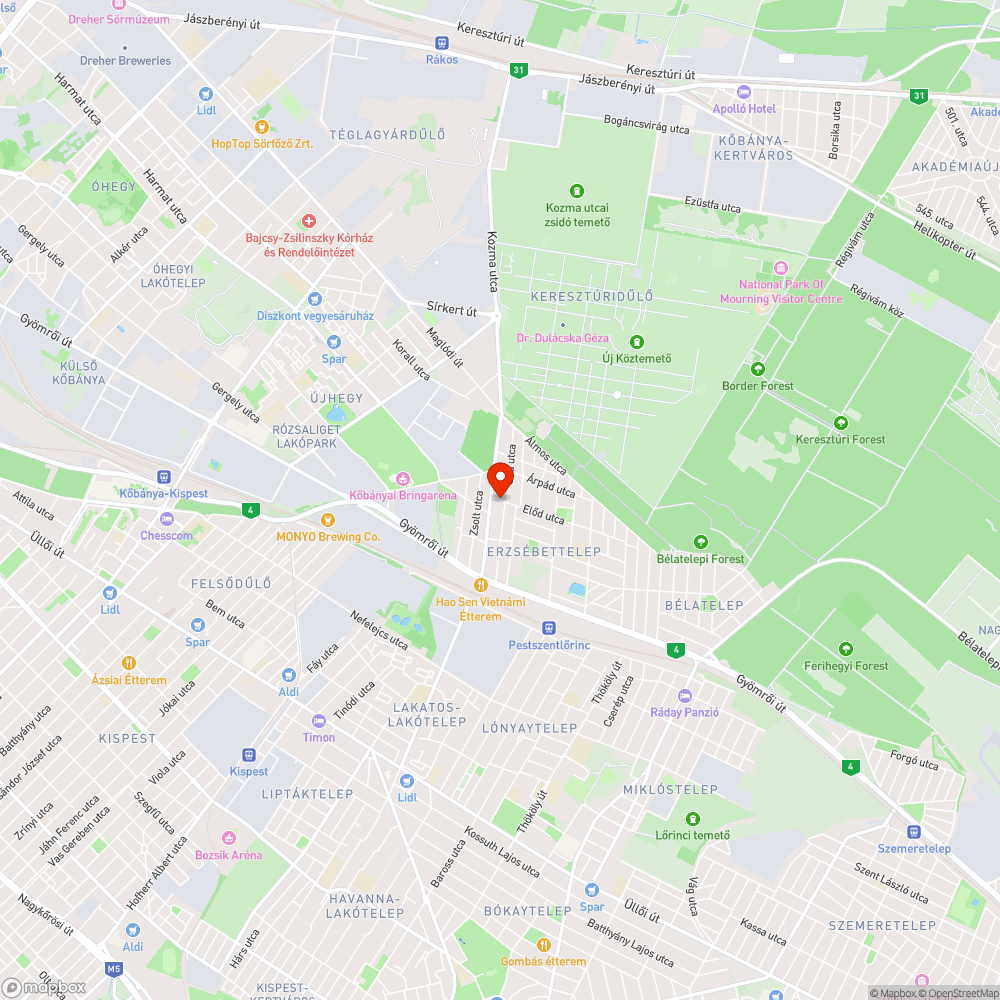 Előd utcai kátyú bejelentés helye