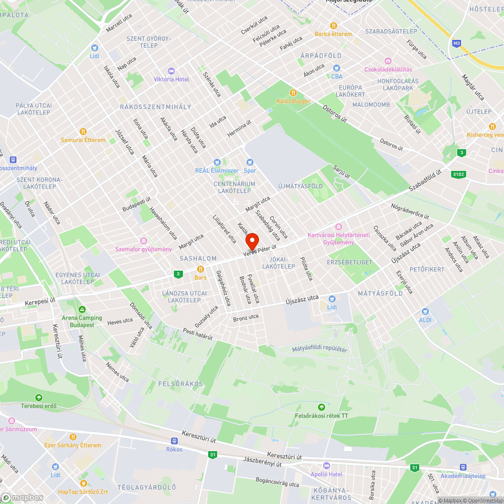 Kátyúk a Veres Péter úton a XVI. kerületben bejelentés helye