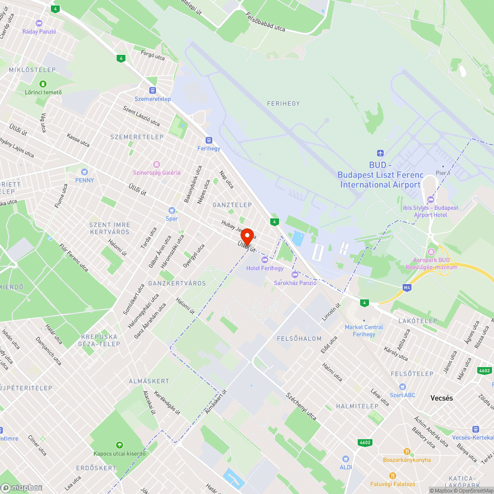 Töredezett úttest az Üllői út külső szakaszán bejelentés helye