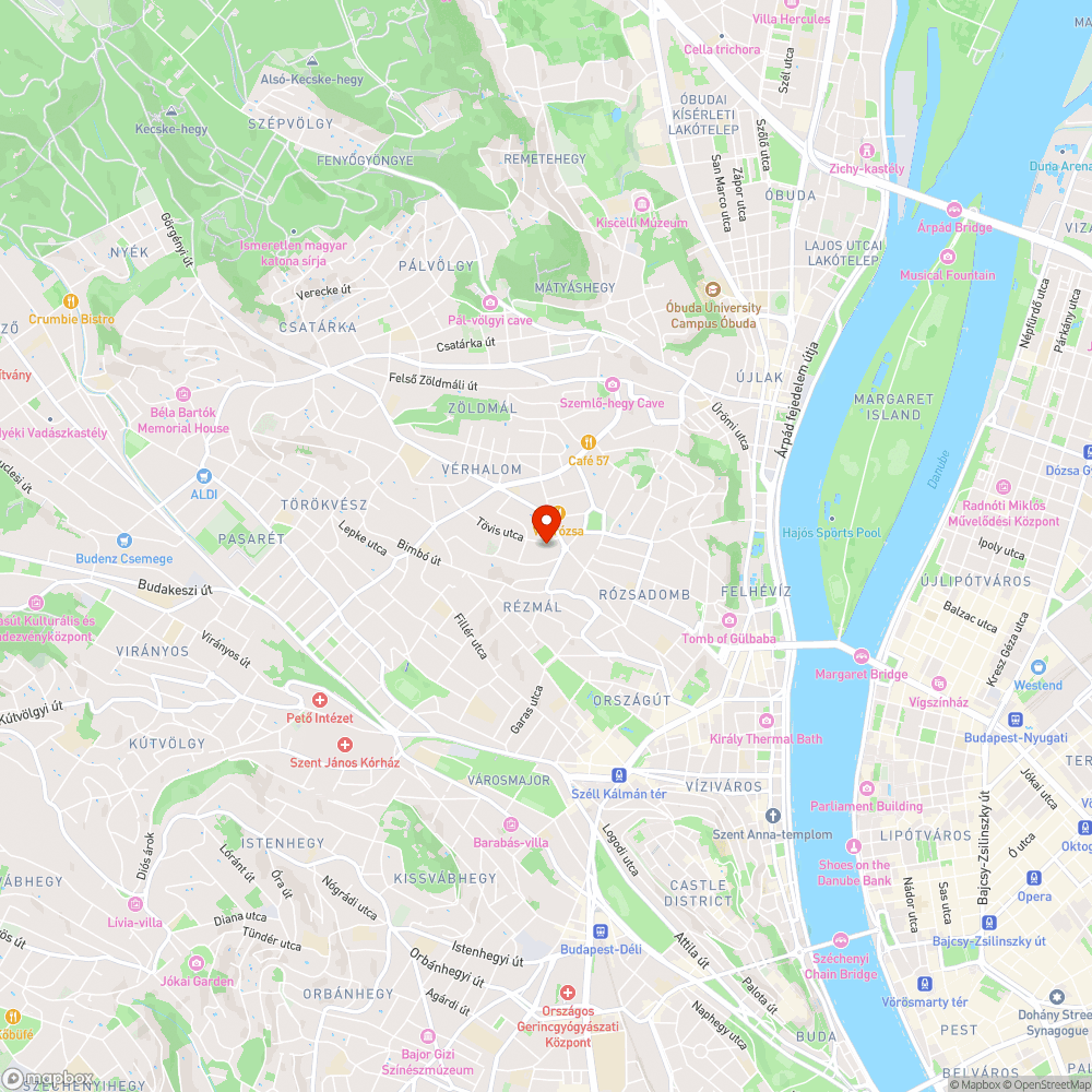 II. ker. Tövis u. kátyú bejelentés helye