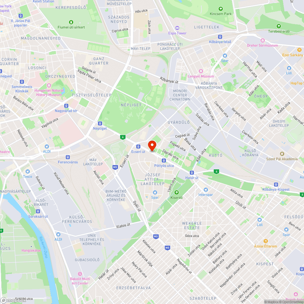 Kátyú, úthiba az Üllői út-Zágrábi köz találkozásánál bejelentés helye