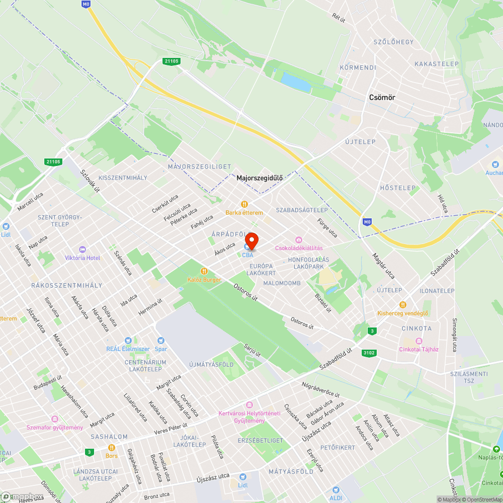 Úthiba bejelentés helye