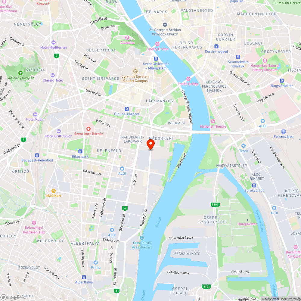 Budafoki úti bekötő szakasz útburkolat probléma bejelentés helye