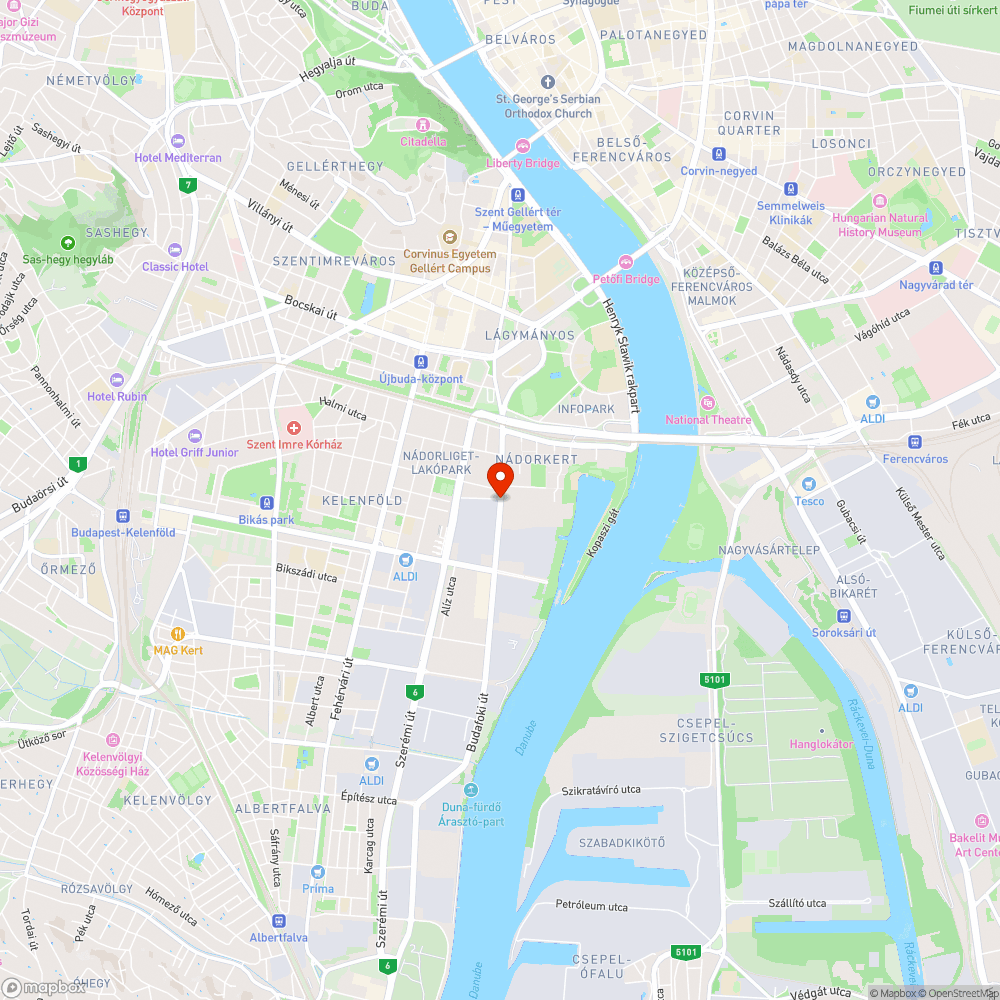 Budafoki úti bekötő szakasz útburkolat probléma II. bejelentés helye