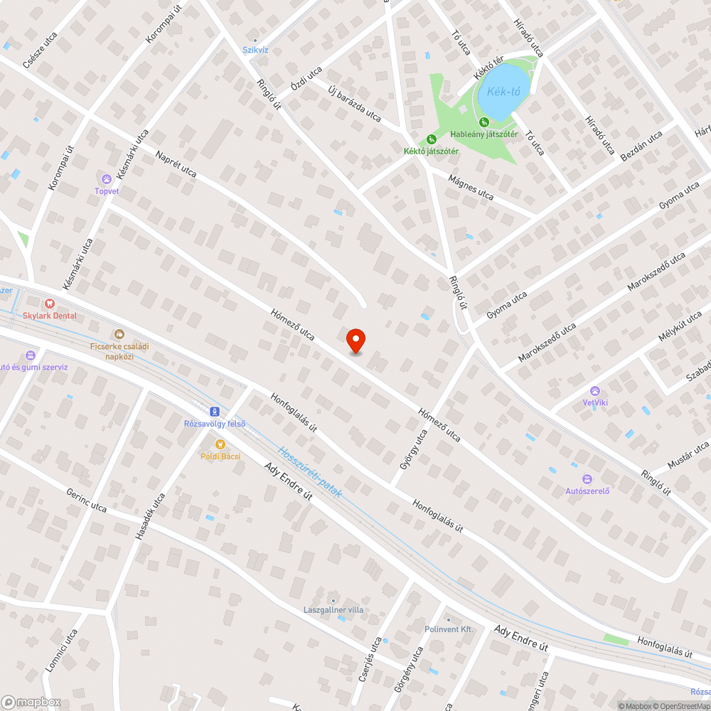 Hómező utca kátyú bejelentés helye