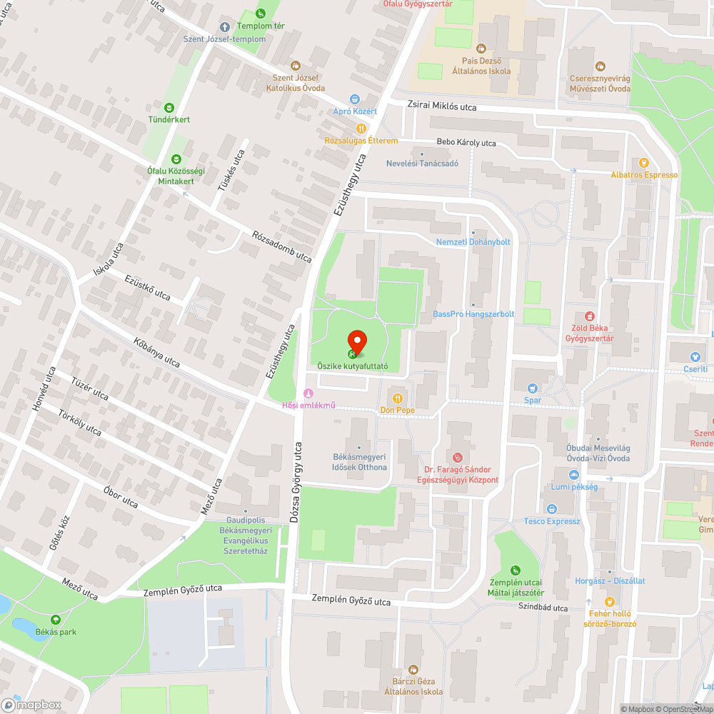 Őszike utcai kutyafuttató és környéke bejelentés helye