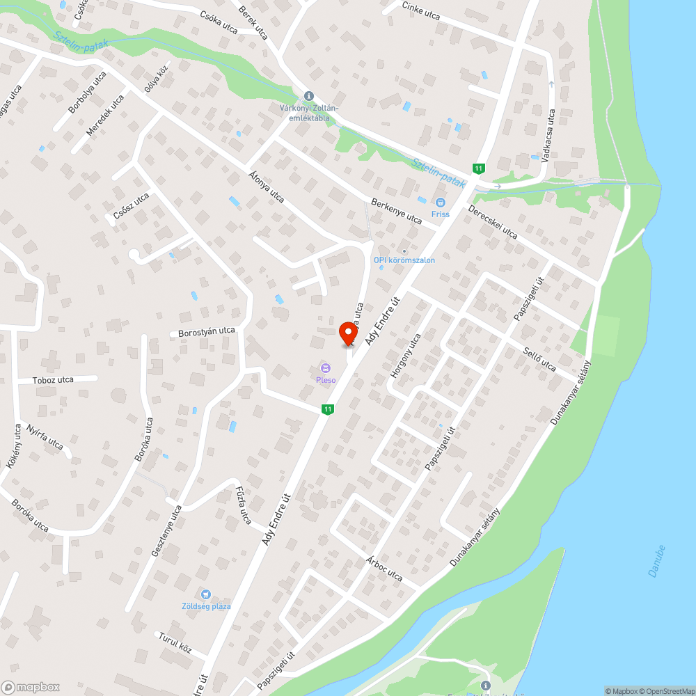 Áfony utca - 11-es főút kereszteződésénél kátyú javítása bejelentés helye