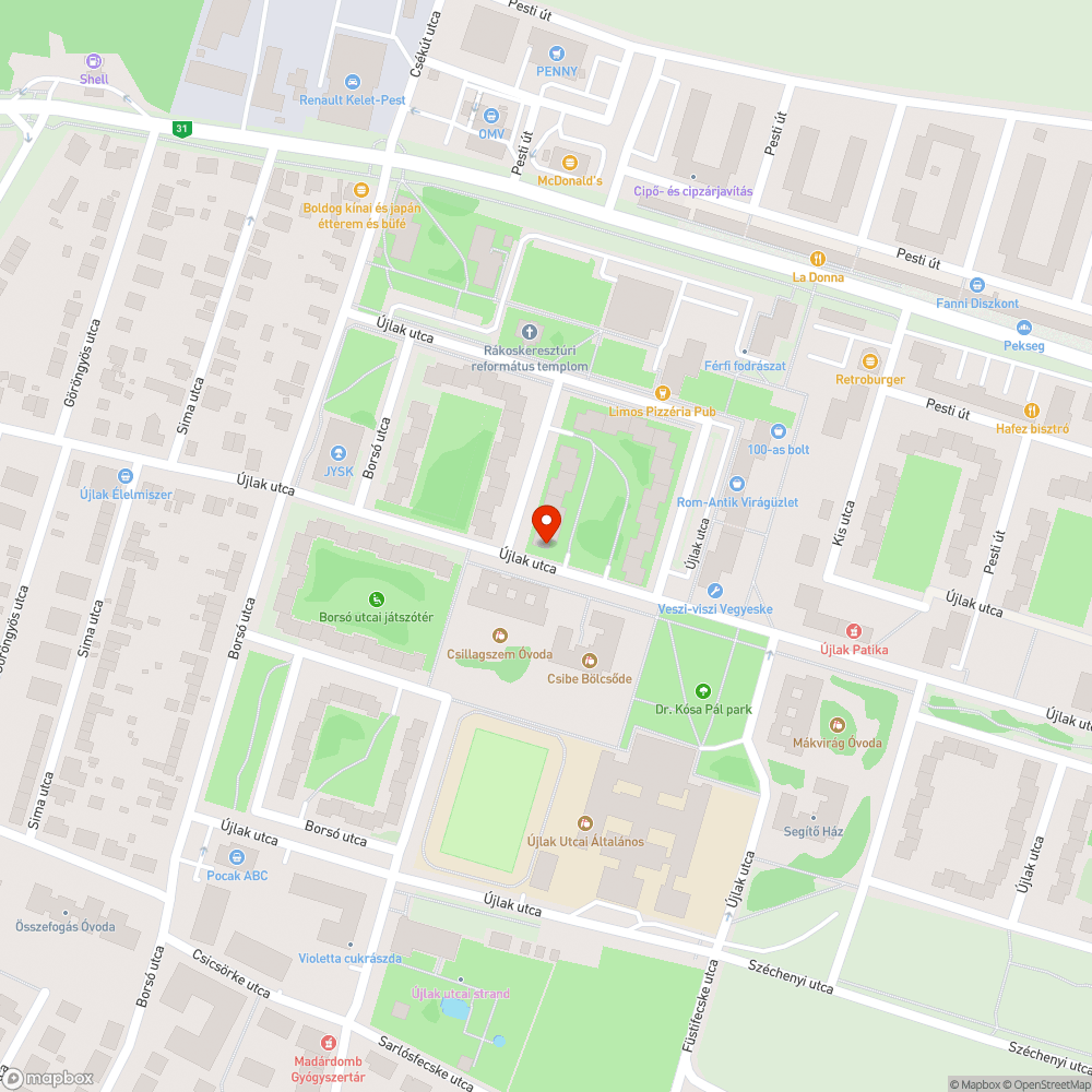 Útszűkület bejelentés helye