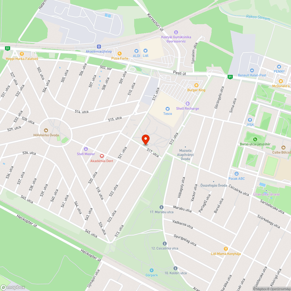 Úthibák az 517. utcában bejelentés helye