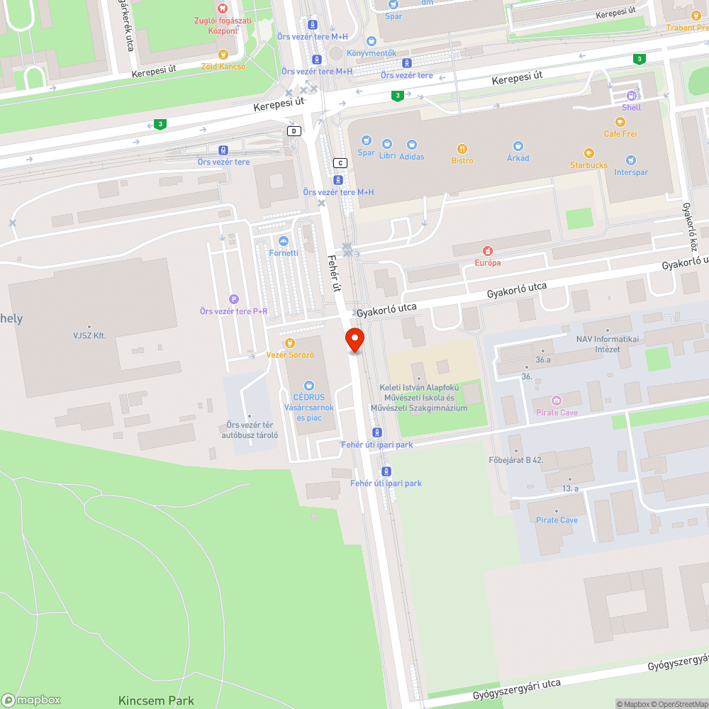 Kátyúk a 10. kerületi Fehér úton bejelentés helye