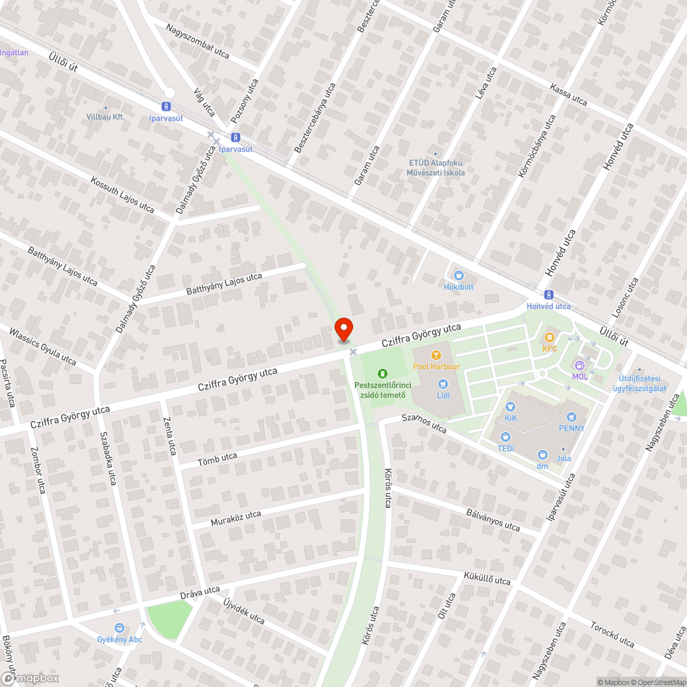 Elhagyatott sín, bemélyedt aszfalt bejelentés helye