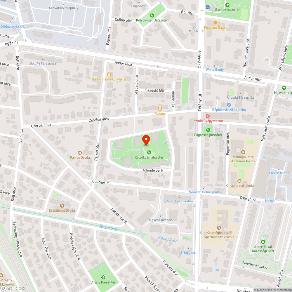 Allende park wc hiánya és elromlott ivókút bejelentés helye