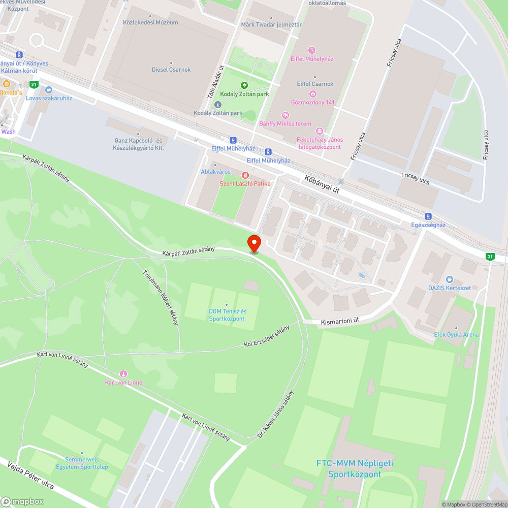 Kárpáti Zoltán sétány majdnem teljes eltorlaszolása bejelentés helye