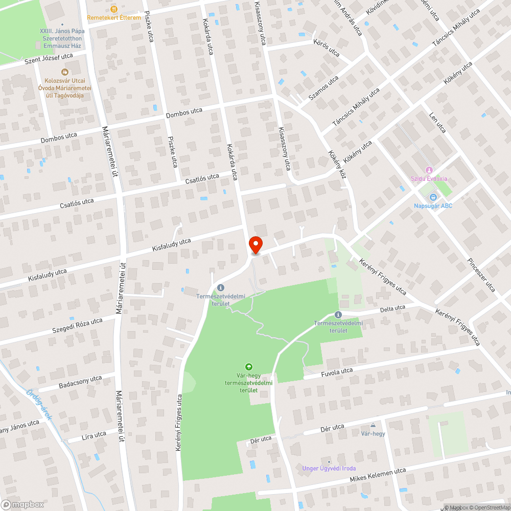 Kerényi Frigyes utca kátyú bejelentés helye