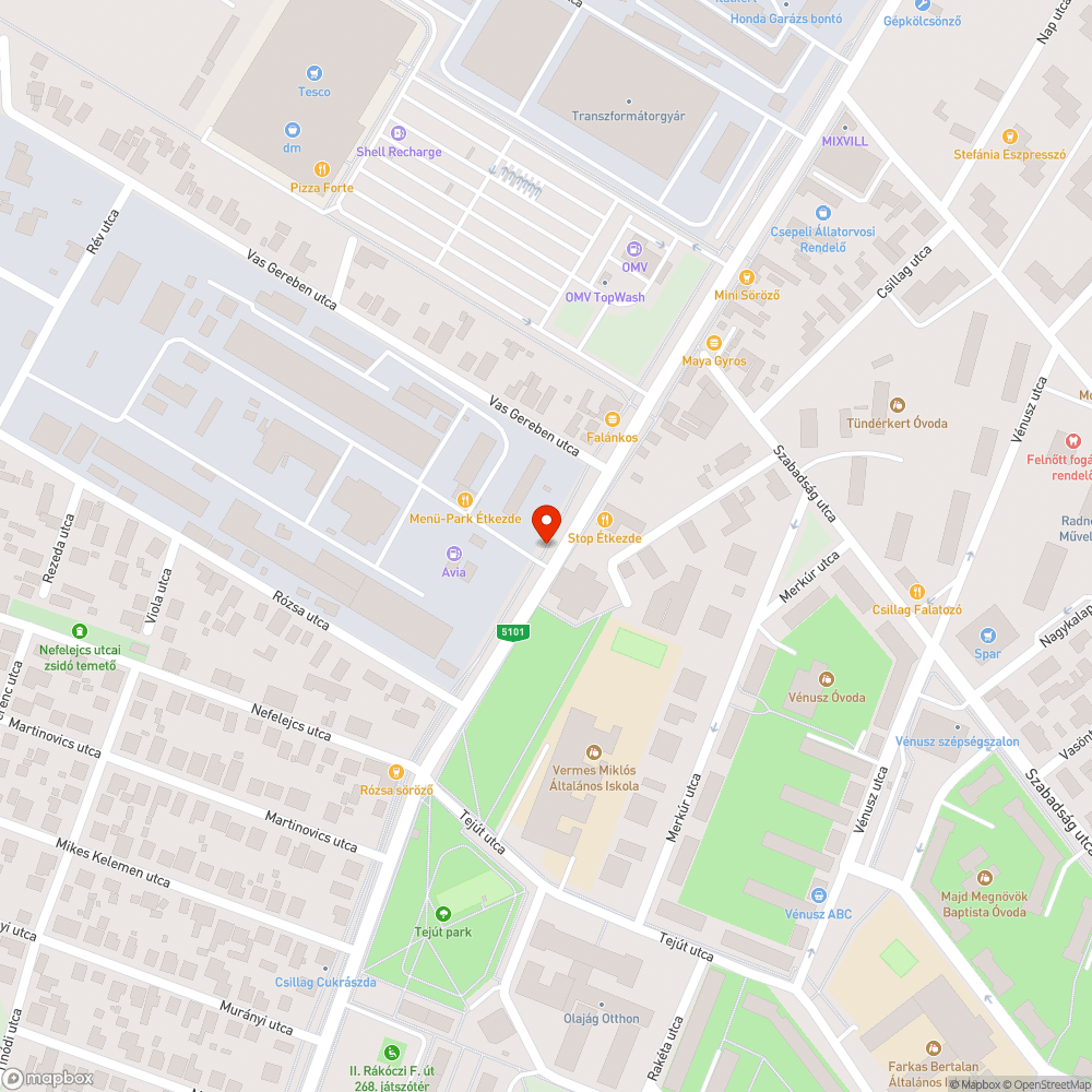 II. Rákóczi Ferenc út kátyúk bejelentés helye