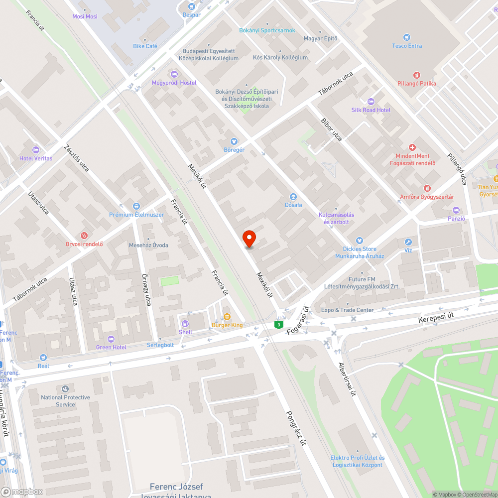 Elhagyott jármű Mexikói úton bejelentés helye