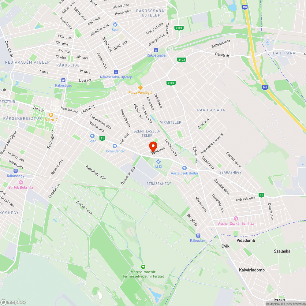 Pajta utcai kátyúk bejelentés helye