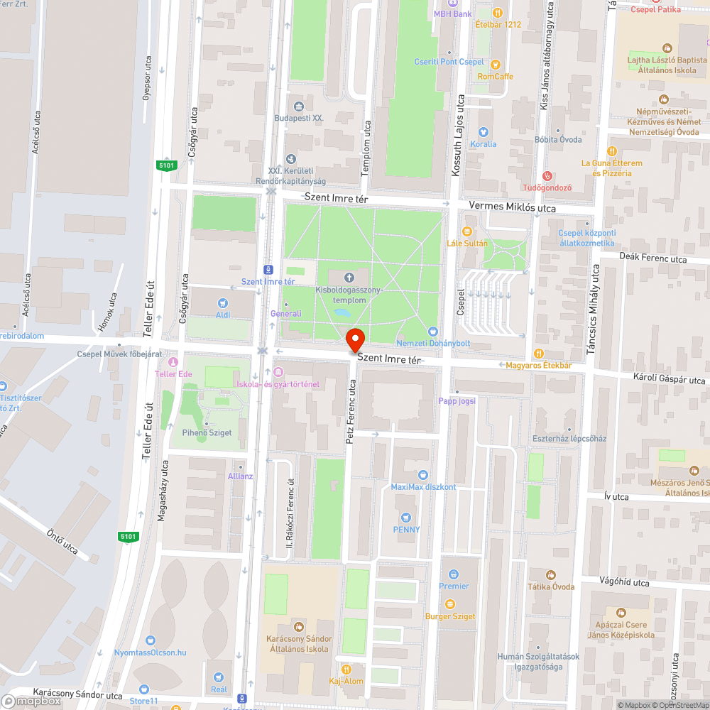 Csepel Szt. Imre tér - gyalogátkelőhely víz alatt bejelentés helye