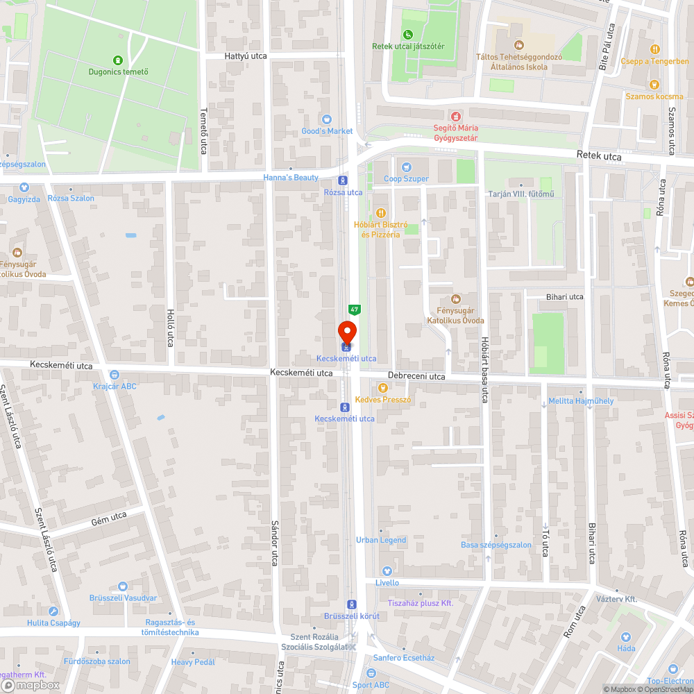 Lámpa nem világít - Kecskeméti utcai villamosmegálló bejelentés helye