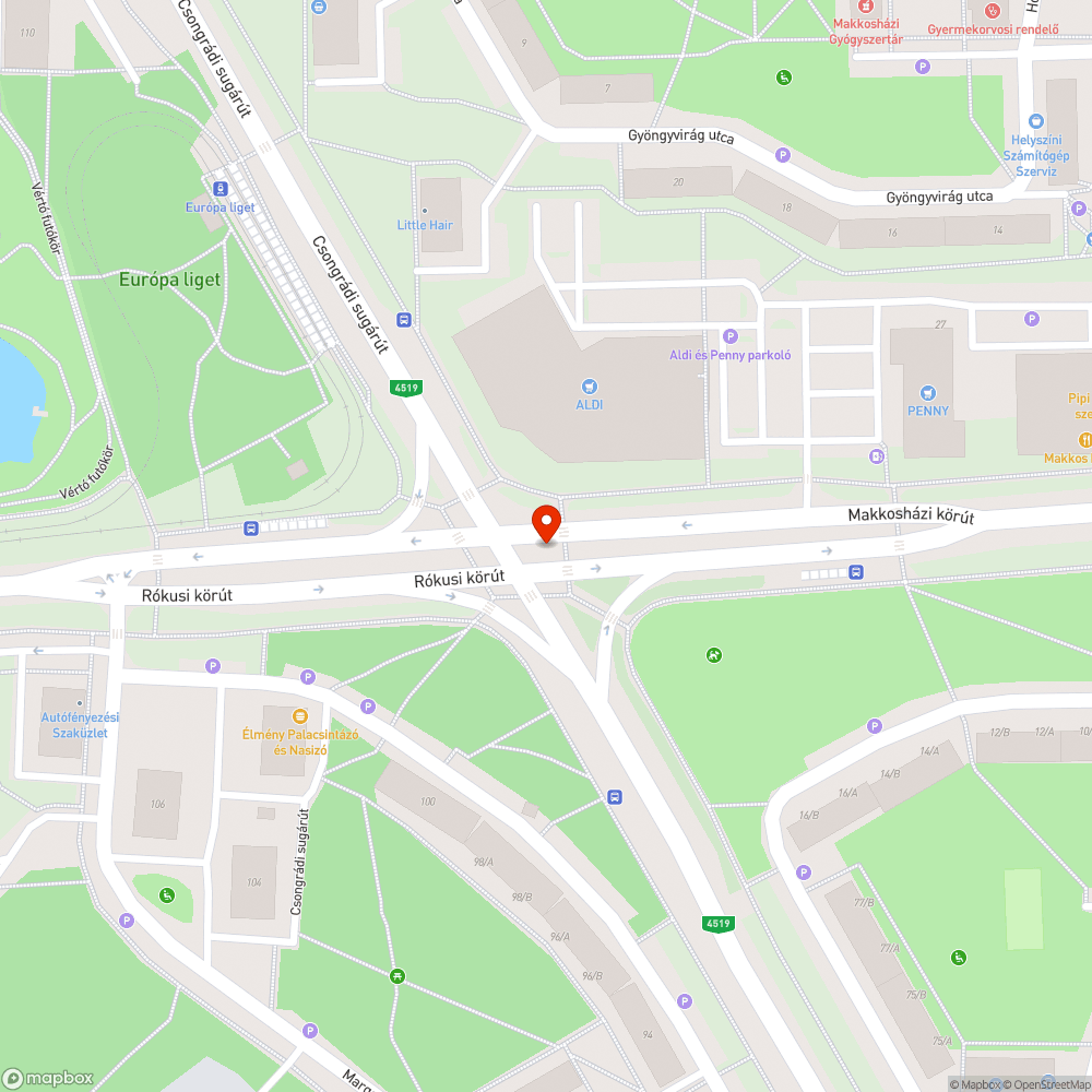 Mély kátyú és töredezett aszfalt, Makkosházi krt.-Csongrádi sgt. kereszteződés bejelentés helye