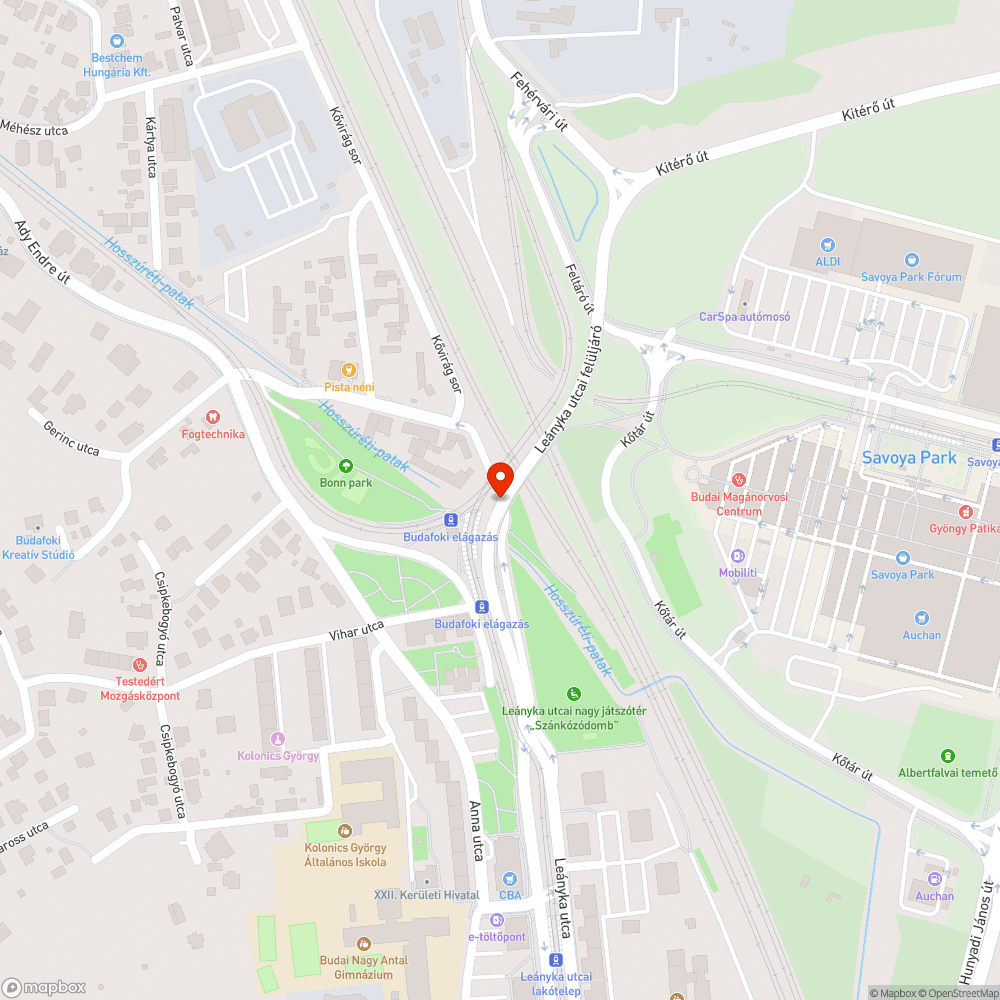 XXII.Leányka utcai felüljáró bejelentés helye