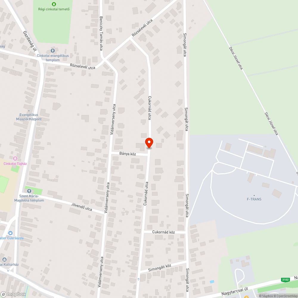 Cukornád utca - Bánya köz sarkán kátyú bejelentés helye