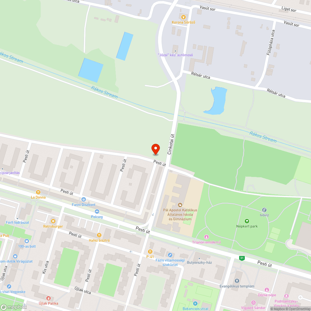 Pesti út kátyú bejelentés helye