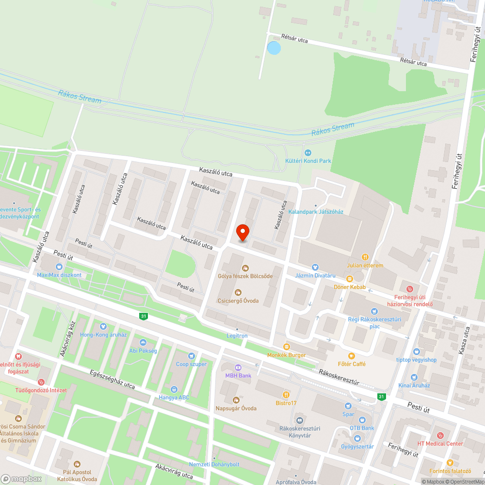 Kaszáló utca kátyú bejelentés helye