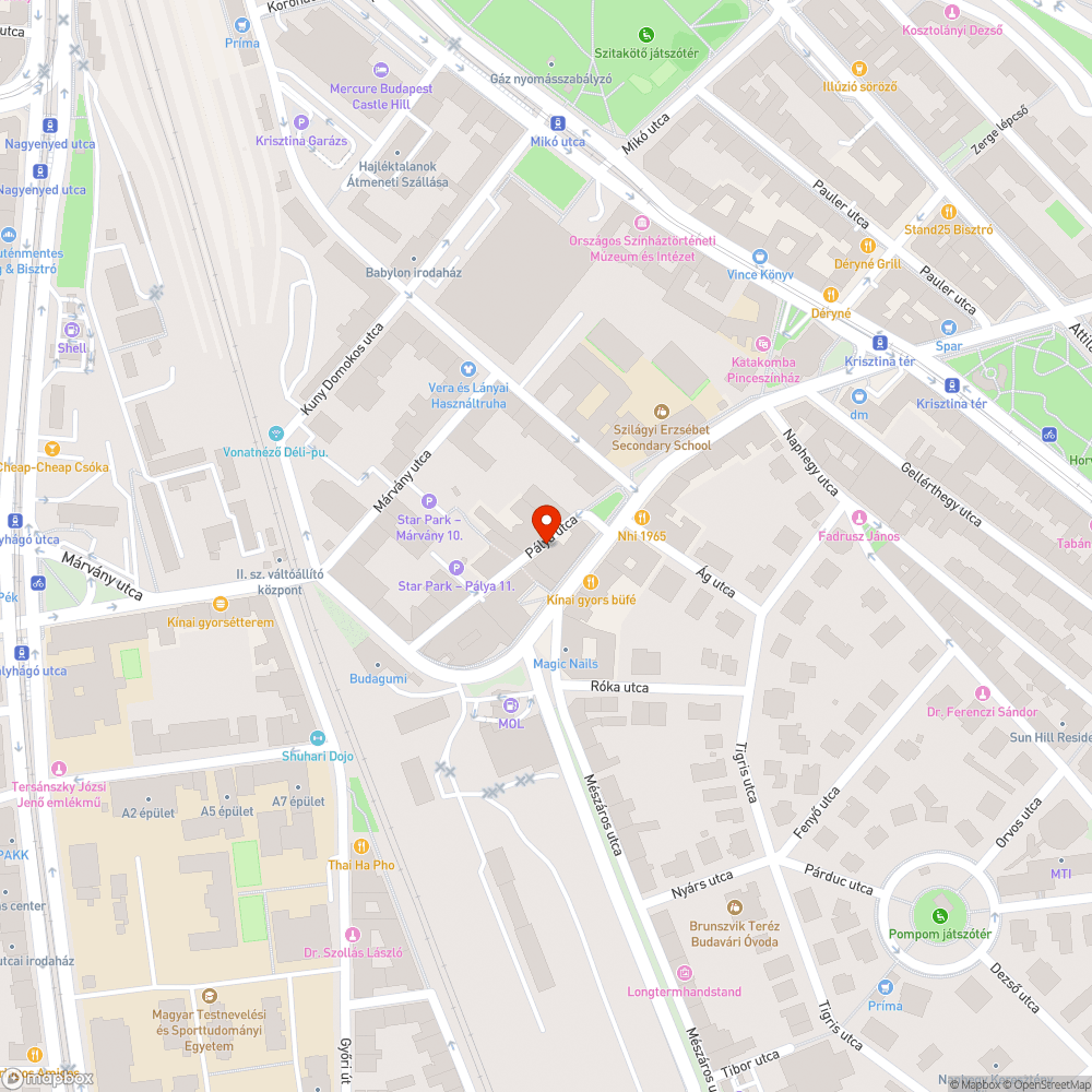 A Pálya utcában folyókarács hiánya bejelentés helye