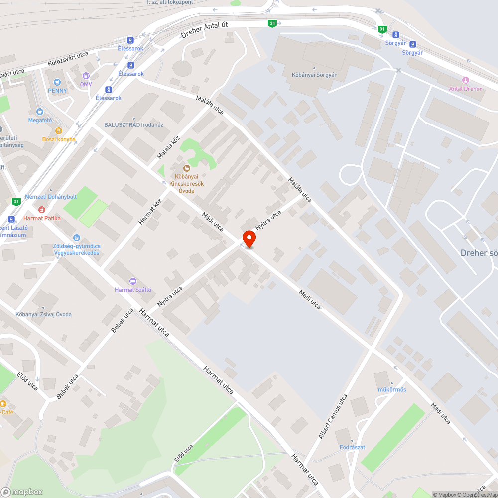 Mádi u 15/B előtt kátyú bejelentés helye