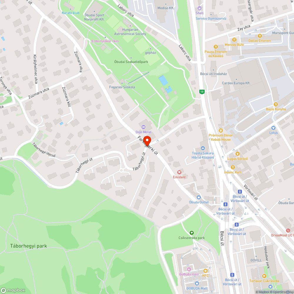 Farkastorki út - Táborhegyi út víznyelőrács szétesés bejelentés helye