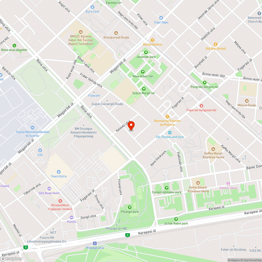 Zugló Kopja utca átmenő forgalom bejelentés helye