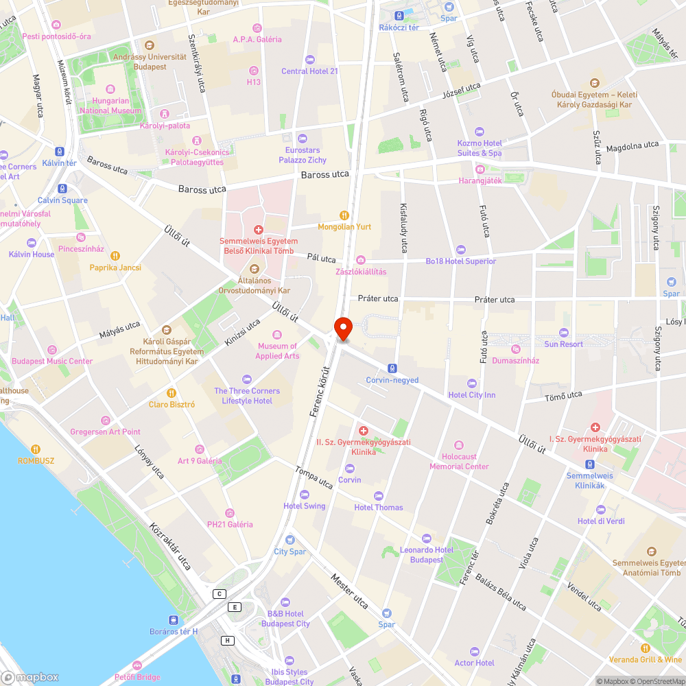 Corvin negyed B feljárat graffitis/matricás bejelentés helye