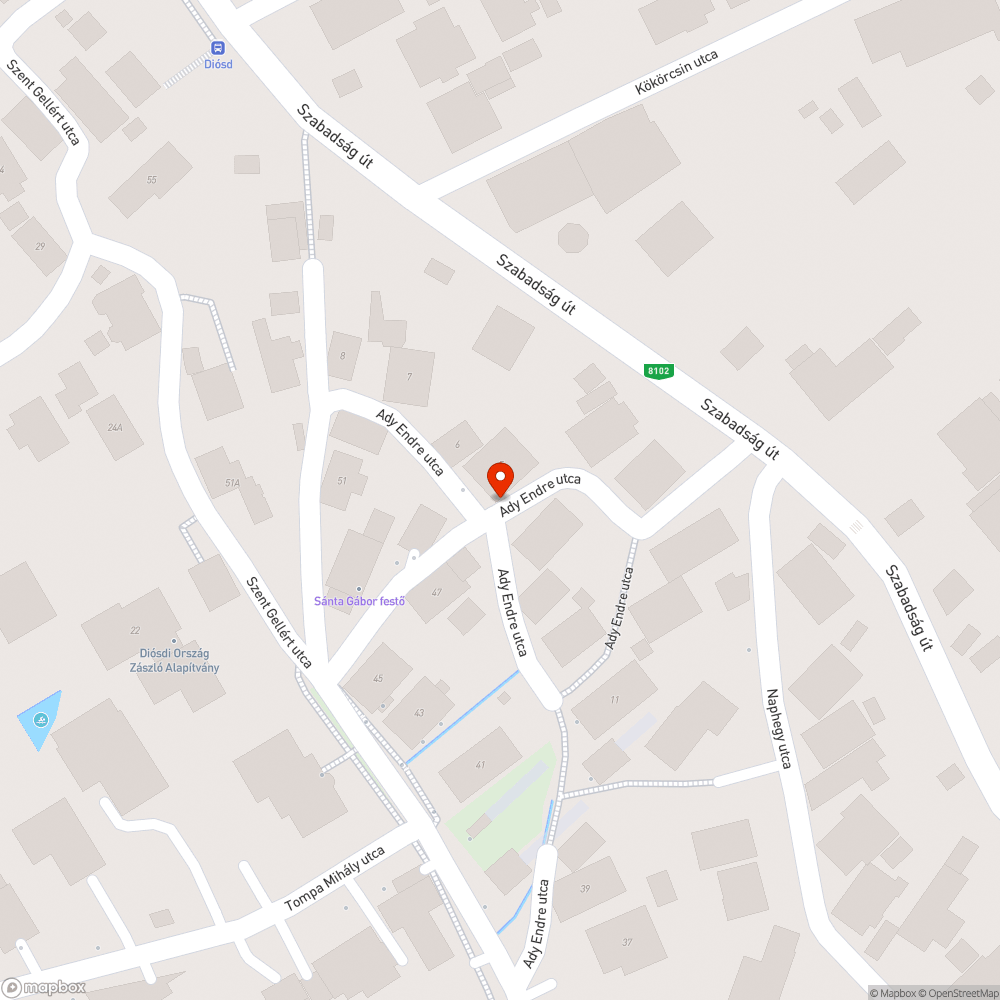 Mély aszfaltbeszakadás Diósdon bejelentés helye