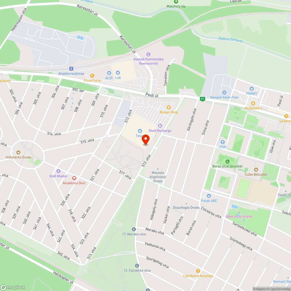 Életveszély a Tesco mögött bejelentés helye