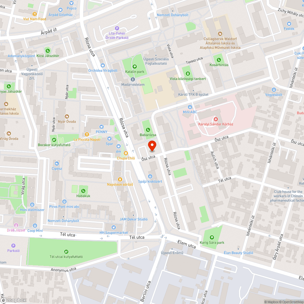 Ősz utcai kátyú bejelentés helye