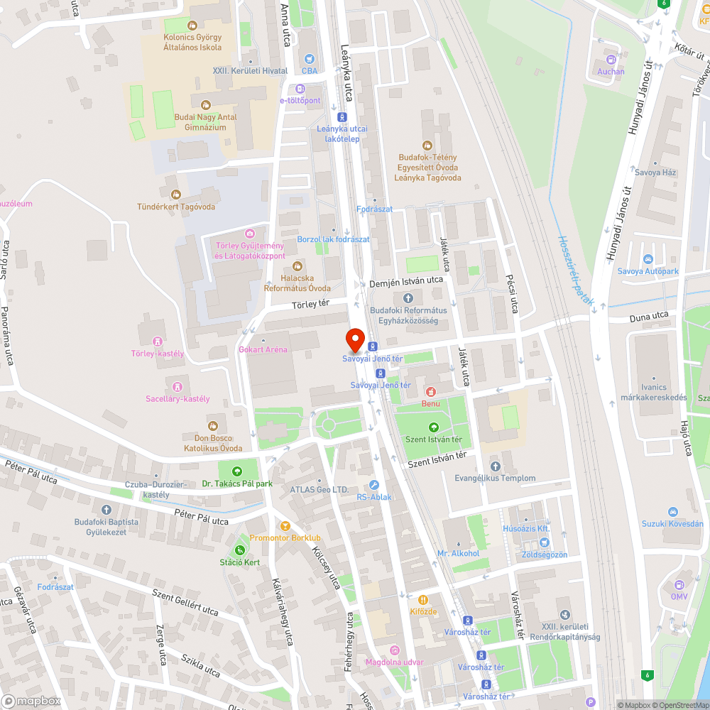 Leányka utca kátyú bejelentés helye