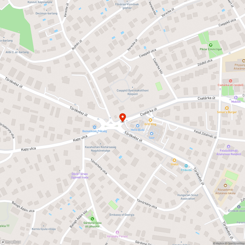 Kátyú a Csatárka utcán bejelentés helye