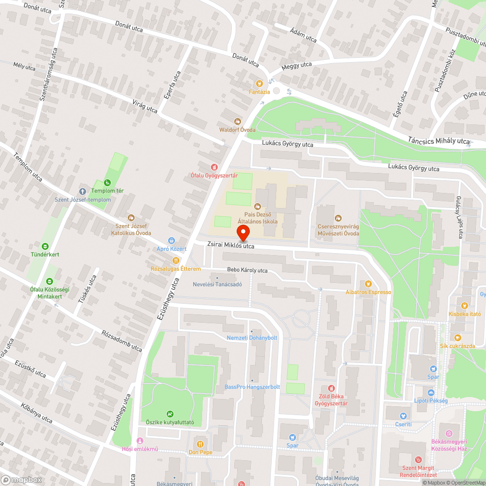 Zsirai Miklós utca 14. közelében víznyelő és burkolathiba bejelentés helye