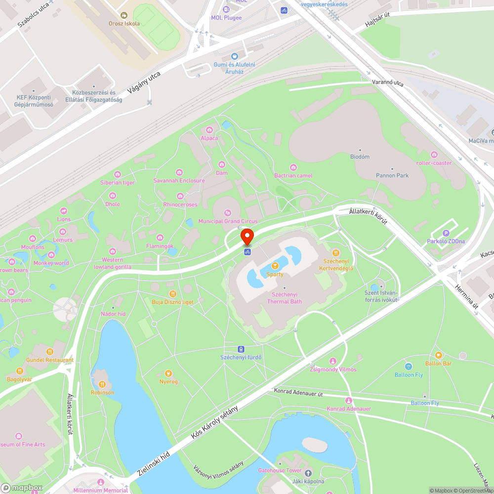 Beton, vas és kőtéglák a Széchenyi fürdő előtt bejelentés helye