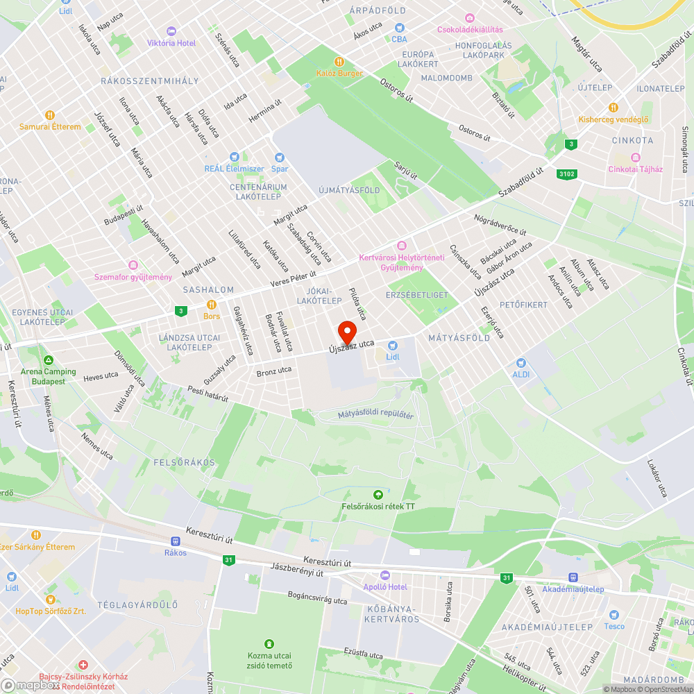 Beszakadt padka és útburkolat (Újszász utca) bejelentés helye