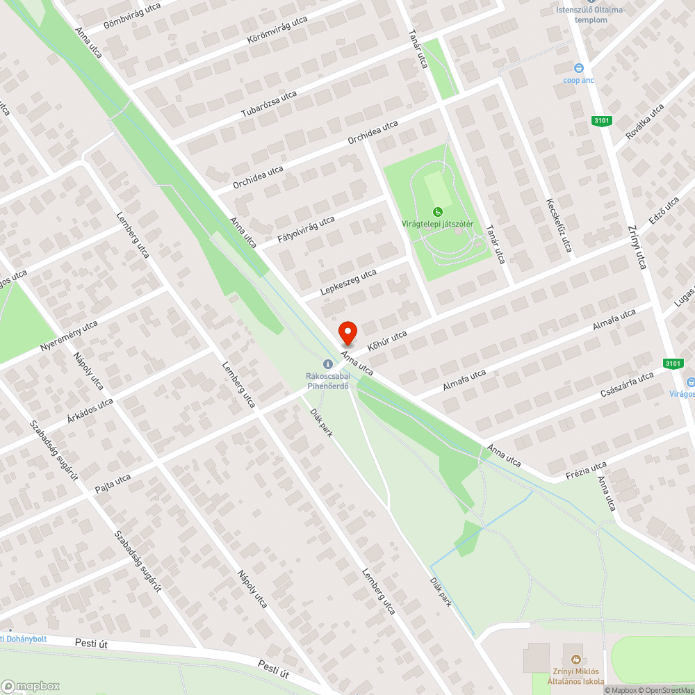 Anna utca - Pajta utca csomópontban kátyúk bejelentés helye