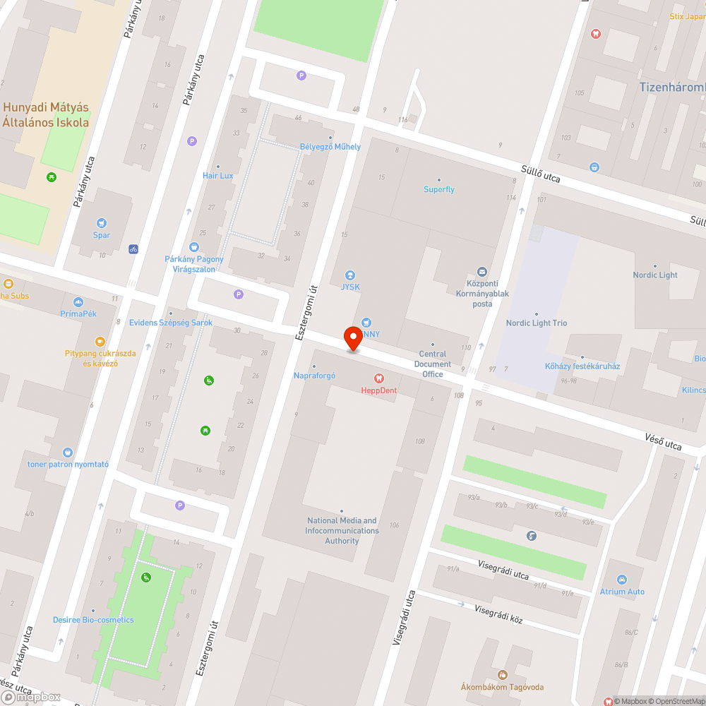 Véső utca 11. pocsolya bejelentés helye