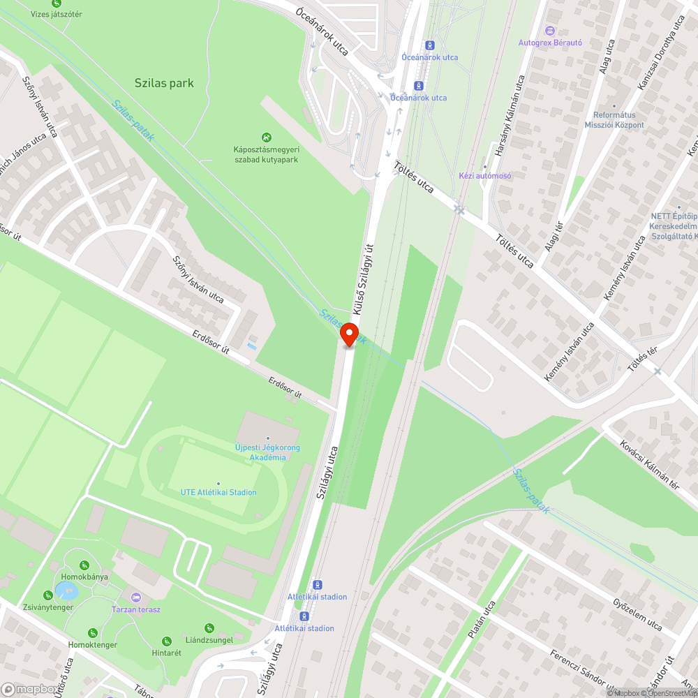 Külső Szilágy út - Szilas patak hiányzó kukák bejelentés helye