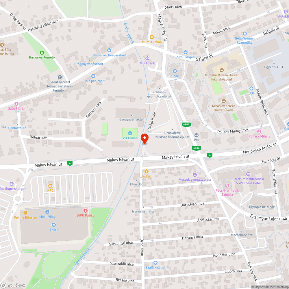 Uránvárosi buszvégállomási kátyú bejelentés helye