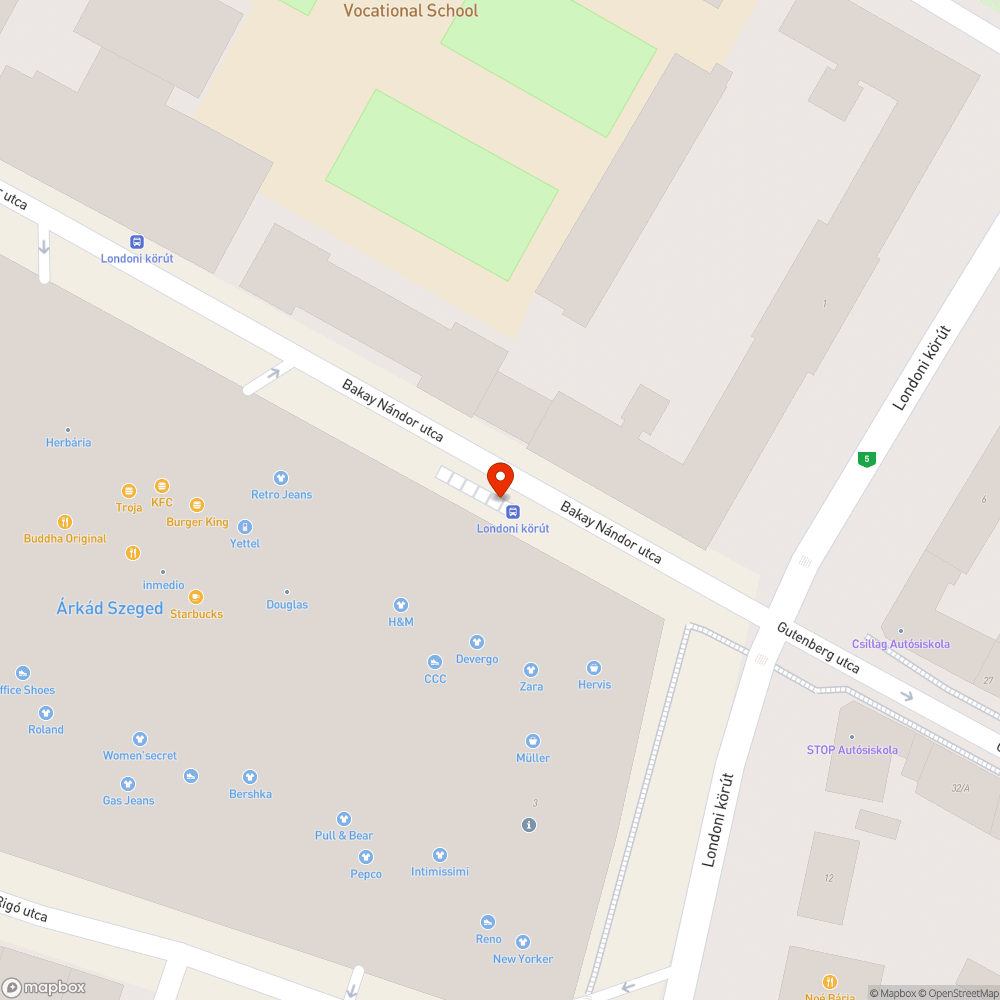 Londoni körút (Bakay Nándor utca) - megállóhelyek állapota bejelentés helye