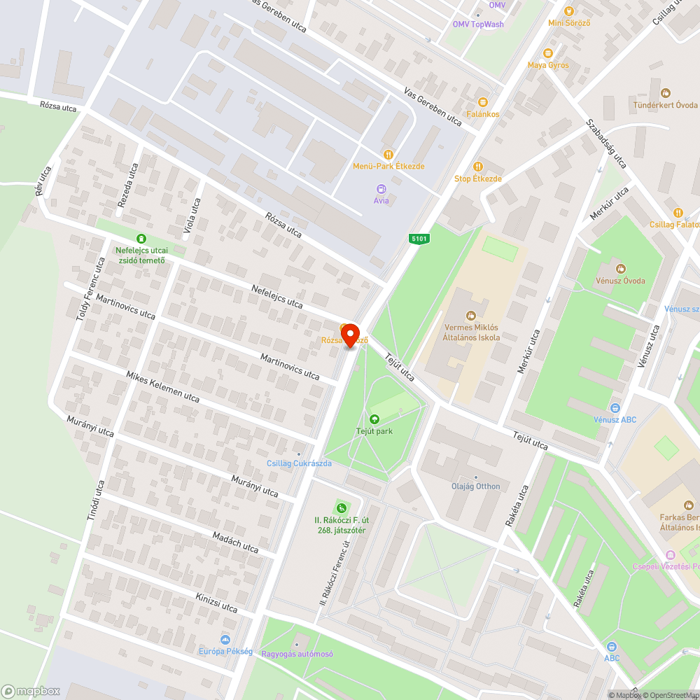 Kátyús II. Rákóczi Ferenc utca bejelentés helye