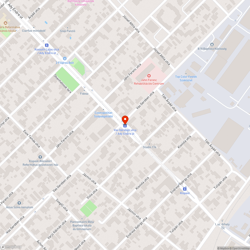 Keskeny, korlát nélküli villamosmegálló bejelentés helye