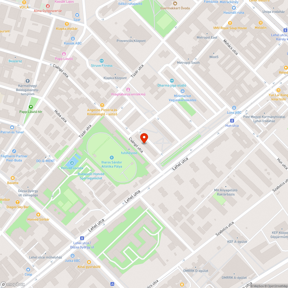 Csángó utca 32. járdára lógó fák bejelentés helye